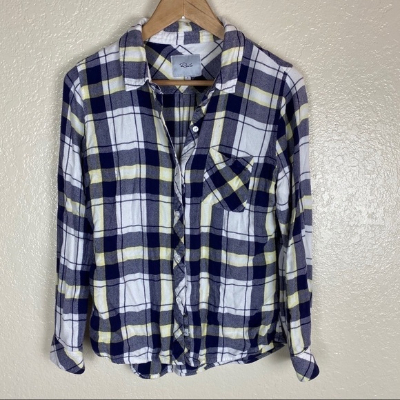 Rails hunter blue yellow plaid shirt size small - Picture 5 of 9
